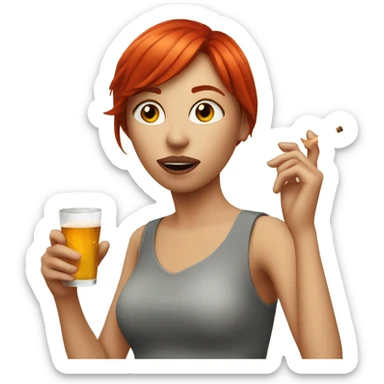 Red-haired drinking girl with cigarette sticker