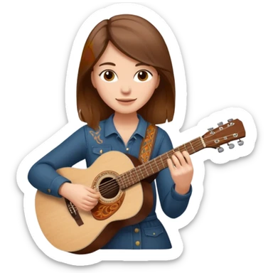 based on this "💁🏻‍♀️" emoji, draw a brown-haired woman playing an acoustic guitar sticker