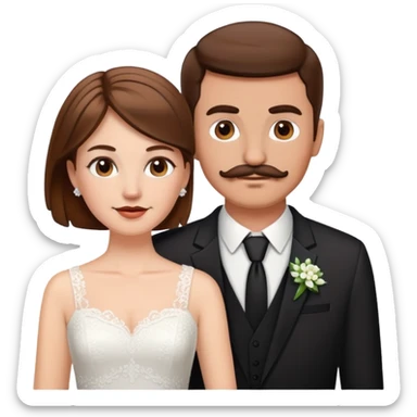 wedding with white girl brown short hair and guy with brown hair and mustache  sticker
