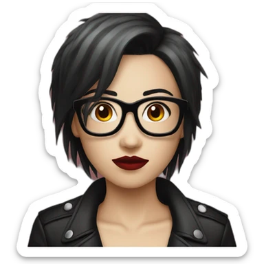 Female punk, glasses, red bang and black short hair sticker