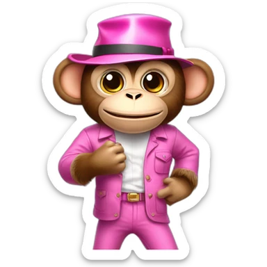 Monkey with hat glazzes a shirt and pants and pink shoes and a rubes cube in hes hand glazzes sticker