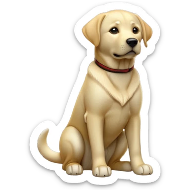 cinematic-[Labrador retriever]-realistic-full-body-sitting-emoji,-tail-resting-loosely-beside-its-paws,-head-tilted-dramatically, -sleek-[black]-fur,-simplified-yet-realistic-focused-features,-highly-detailed,-glowing-with-an-almost-sarcastic-glow sticker