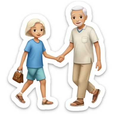 a child helping an elderly person walk, kind and friendly sticker