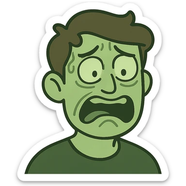 flat toon style face, exaggerated disgust and fear, greenish tint, after witnessing cannibalism sticker