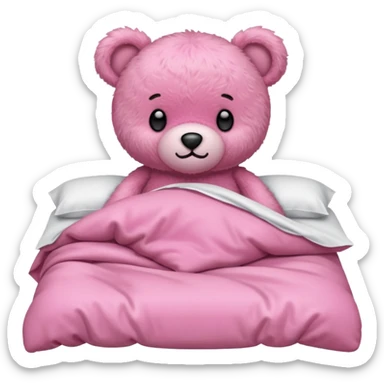 Fuzzy Pink teddy bear tucked in bed  sticker