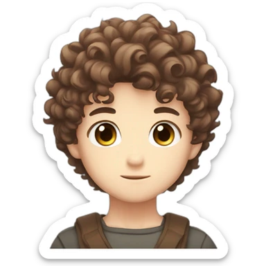 Chibi male, Curly brown hair and eyes, anime salute headshot only sticker