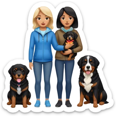 Woman with black lab and Bernese mountain dog  sticker