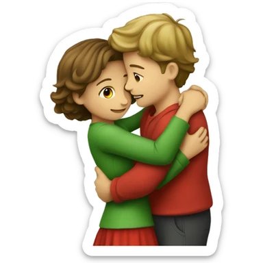 Green-dressed boy hugging red-dressed girl as a romantic couple  sticker