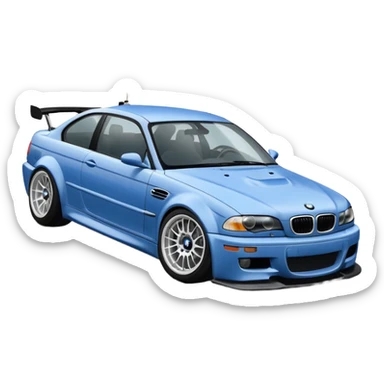 
A BMW M3 E46 is drifting through a corner, with a slight wisp of smoke coming from the rear and the wheels positioned at an angle relative to the turn. sticker