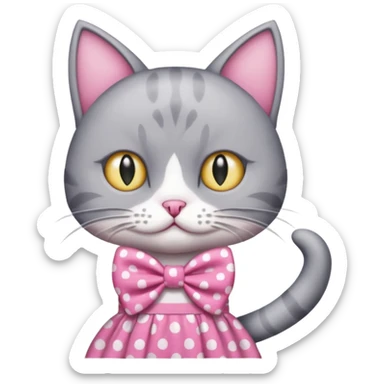 Evil Gray and white evil cat with a pink polka dot dress and with a pink polka dot bow sticker
