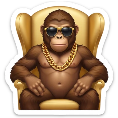 ape with big golden chain on the neck wearing sunglasses sitting in the armchair sticker