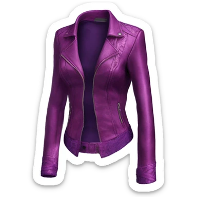 Realistic isolated side view of a metallic magenta open leather jacket with a purple lace camisole underneath it. sticker