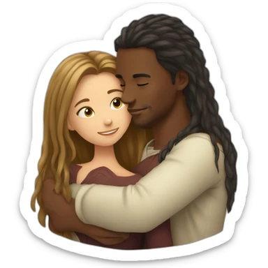 African young man hugging slavic girl with long hair sticker