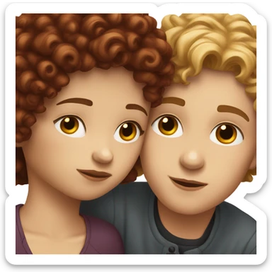 White boy with brown curly hair kissing burgundy hair white girl, they have close eyes  sticker