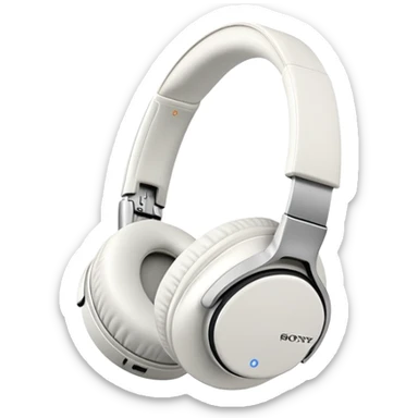 Full-sized white Sony headphones with over-ear cups and Sony logo, professional looking with plush ear cushions sticker