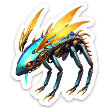  Epic legendary warm-colored sunny rare glowing mechanical sparkly bioluminescent luminescent vibrant bright dark exotic iridescent colorful gradients futuristic modern metallic glossy glittery fantasy-cyber-Fakémon-Vernid-creature sticker