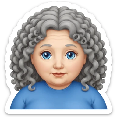  chubby 50 years olde woman with grey long curly hair and bleu eyes sticker