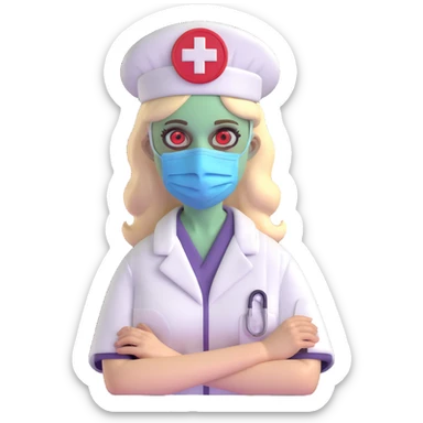 zombie nurse female with nurse hat and medical mask sticker