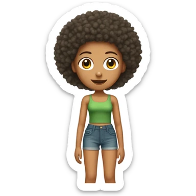 Girl with tan light skin green tube top and denim shorts on and a orange curly Afro sticker