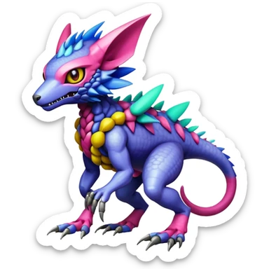  colorful modern cyber-Fakémon-Digimon-Trico-Vernid-creature (full body) sticker