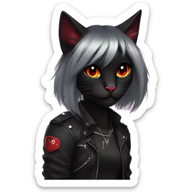 Anthro Edgy Cool Beautiful Black Cat-Fursona with Emo Hair-bangs with Red Streaks sticker