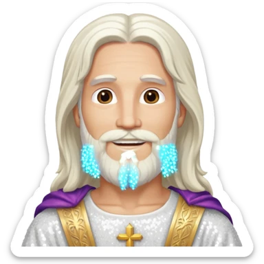 Jesus, Son of God from Gods and Goddesses with long white hair and beard, white sequin outfit sticker