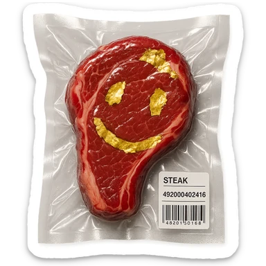 steak with gold leaf accents, glossy and inflated sticker