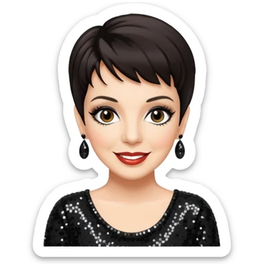 Liza Minnelli with dark brown hair, black sequin outfit sticker