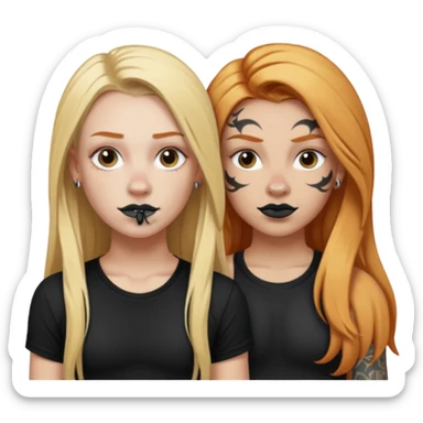 girl with long blonde hair, black tattoos and a septum piercing next to an athletic ginger girl a septum piercing sticker