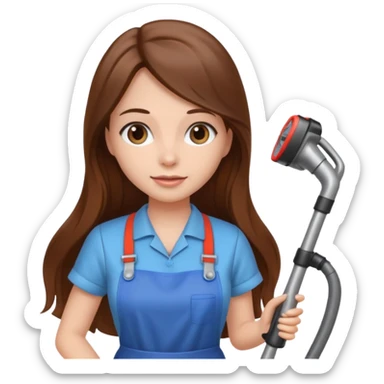beautiful girl with long brown hair cleaning and vacuuming sticker