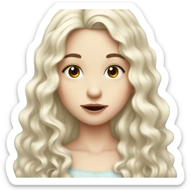 a girl with pale skin dark eyes long curly dark hair, sticking her tongue out  sticker