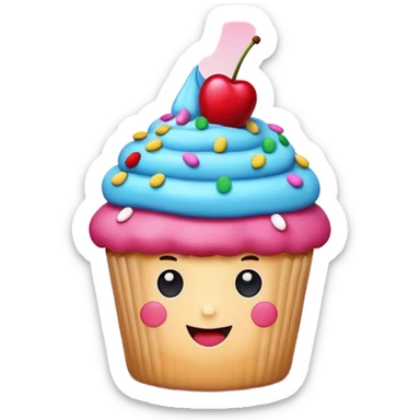A 3D cartoon cupcake advertisement poster hanging on a wall, visible border, flat lighting, Memoji-style. sticker