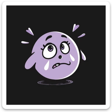 pastel chalk hand-drawn emoji, big purple eyes with white heart-shaped pupils, tears streaming down cheeks, trembling motion lines, soft frown, heartbreak expression, rough doodle texture, lilac color palette, dark surface, for emotional Telegram use sticker