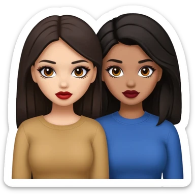 Boujy baddie best friends, trendy heavy makeup both dark hair one light skinned and one light brown  sticker