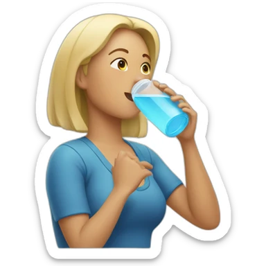 woman drinking from enormous water bottle sticker