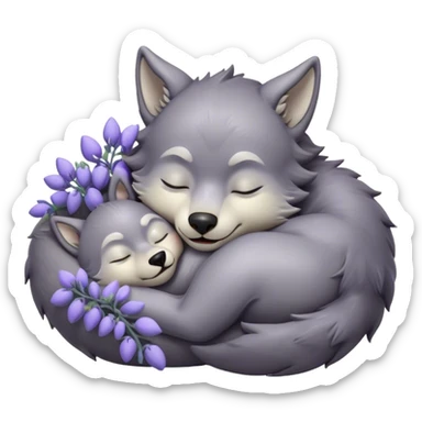 Meme-Worthy Cute Sleeping Werewolf Portrait Emoji, with a cuddly, miniature lupine form in soft moonlit grays and silvers, head resting peacefully with gently closed dreamy eyes and a small, content smile, simplified yet irresistibly endearing, highly detailed with a soft glowing outline that captures the cozy, sleepy essence of a werewolf after frolicking under the full moon! sticker