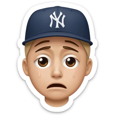 Crying emoji with a Yankees hat sticker