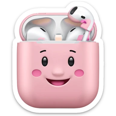 Create a pink happy circle emoji who listens to music on AirPods Max make them always this style 🥹 sticker