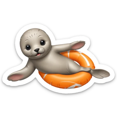 A cute seal pup with floaties on both flippers, kicking excitedly near lane markers. sticker