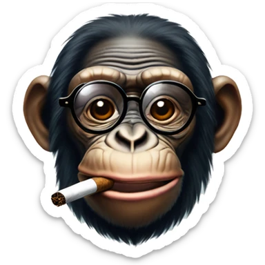 An old chimpanzee with glasses smokes a cigar and a full moon night  sticker
