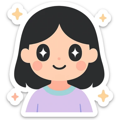 illustration of a girl with straight black hair, character illustration style sticker