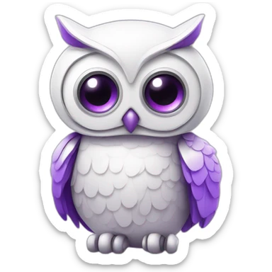cute baby robot owl white purple sticker