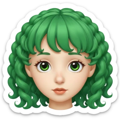 green curly  haired with hair bangs big head accessory big nose mid size ear young sticker