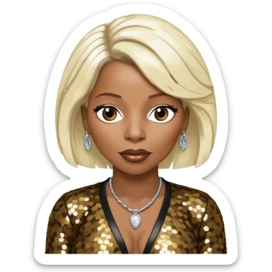Mary J Blige with platinum blonde hair, dark brown sequin outfit sticker