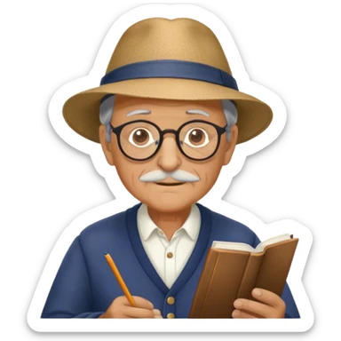 Older French man with nice taste, wearing a hat and reading glasses sticker