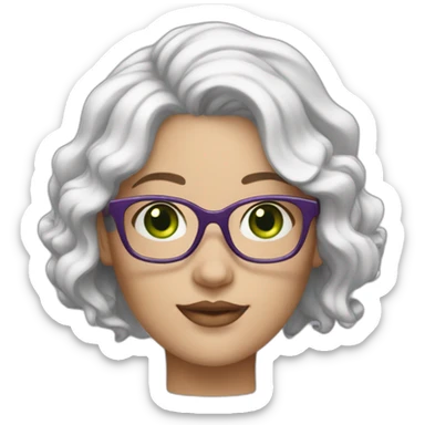 curvy-white-woman,wavy-purple-hair,green-eyes-square-glasses sticker