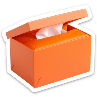 an orange Hermès box slightly open with tissue paper inside luxury feel minimal 3D style sticker