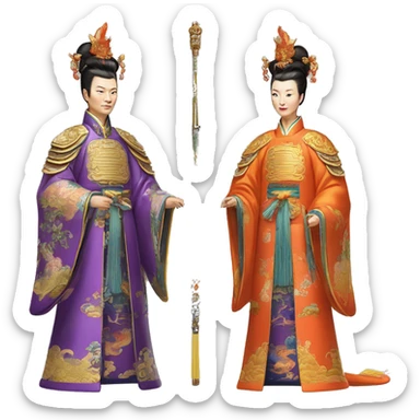 Qianlong, Qing dynasty's emperor, is recognized by his majestic attire: dragon-adorned imperial robes, a court headdress, and a ceremonial scepter. 🐉👑 sticker