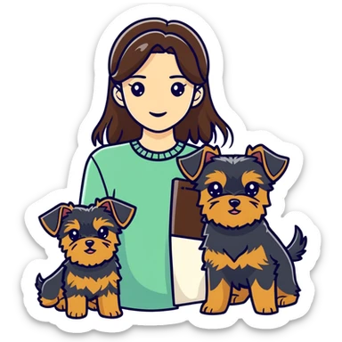 Brunette female with 2 yorkiea sticker