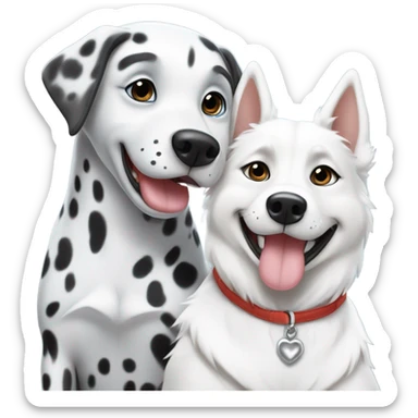shibi style, dalmatian, white and grey siberian husky, in love sticker
